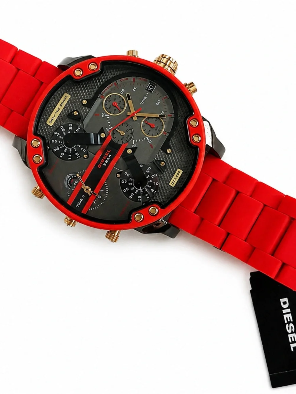 Diesel Mr Daddy 2.0 Chronograph Grey Dial Red Rubber Strap Watch For Men DZ7430